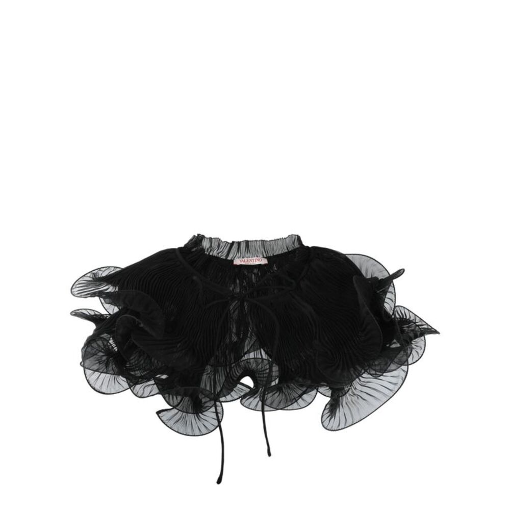 Valentino Chiffon Ruffle Collar Black Womens